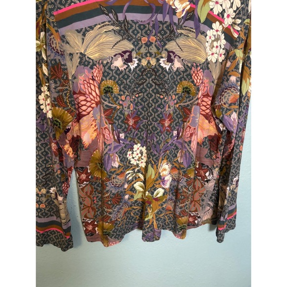 Johnny Was Aran Flower Favorite Long Sleeve V Neck Swing Tee Bamboo Size Small - Picture 8 of 9